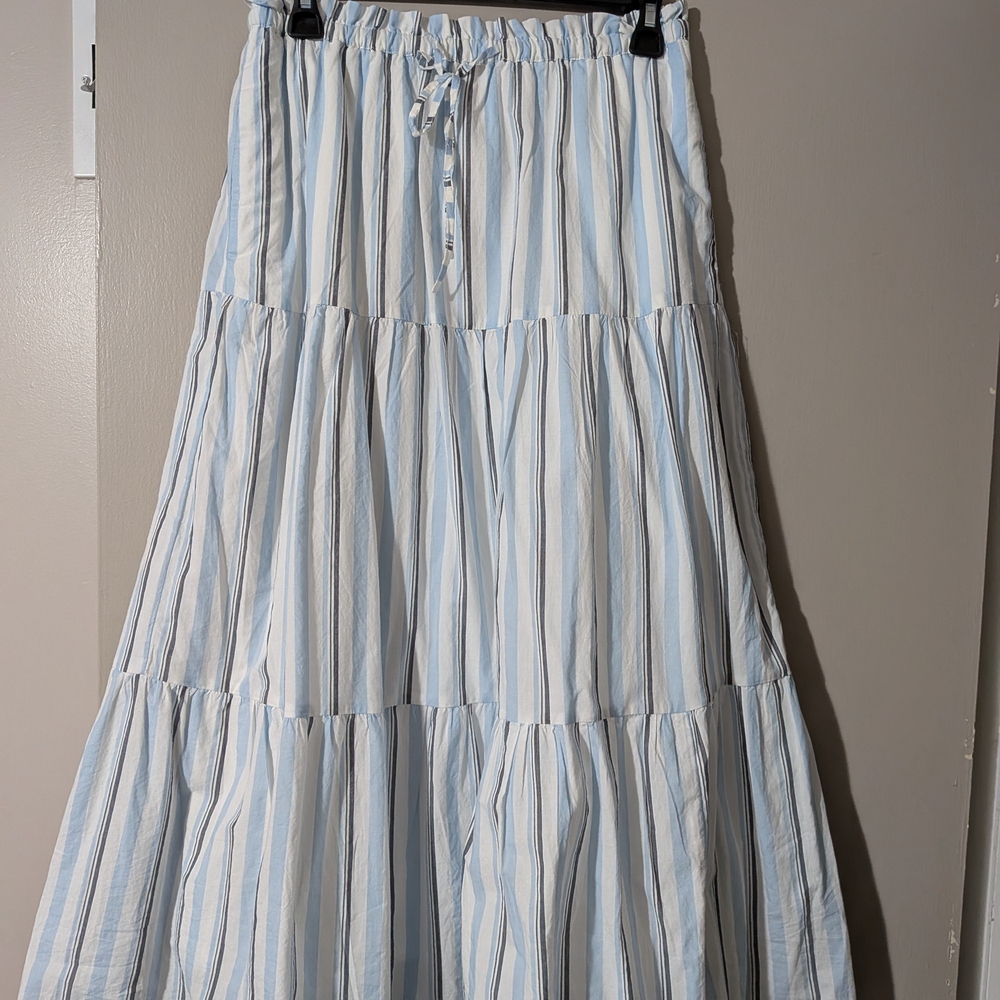 J. Crew Light Blue and White Striped Maxi Skirt